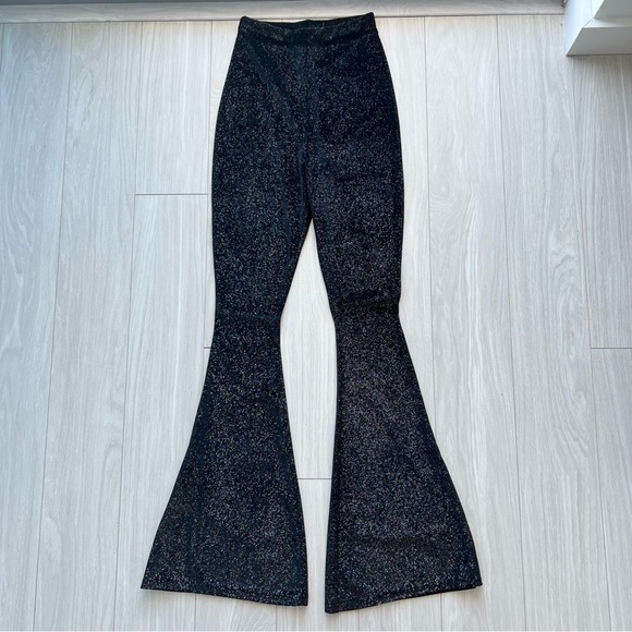 FASHIONKILLA Square Neck Crop Top & Flare Pant Two Piece in Black w/ Glitter - Picture 12 of 16